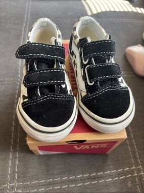 Vans Kids Black & White Checkerboard Velcro Sneakers